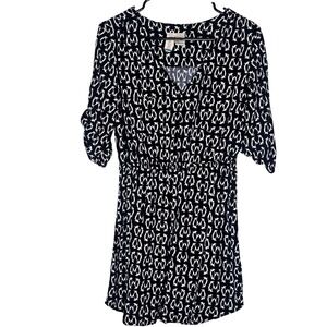 Mimi Chica Penguin Print V-Neck Roll Tab Sleeve Dress Black White Medium Cute